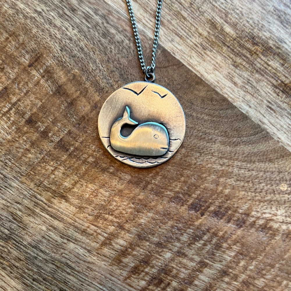 Vintage Pewter whale necklace
